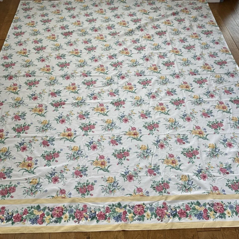 Vintage WestPoint Stevens Full Sheet Set Botanical Floral Yellow Gingham USA